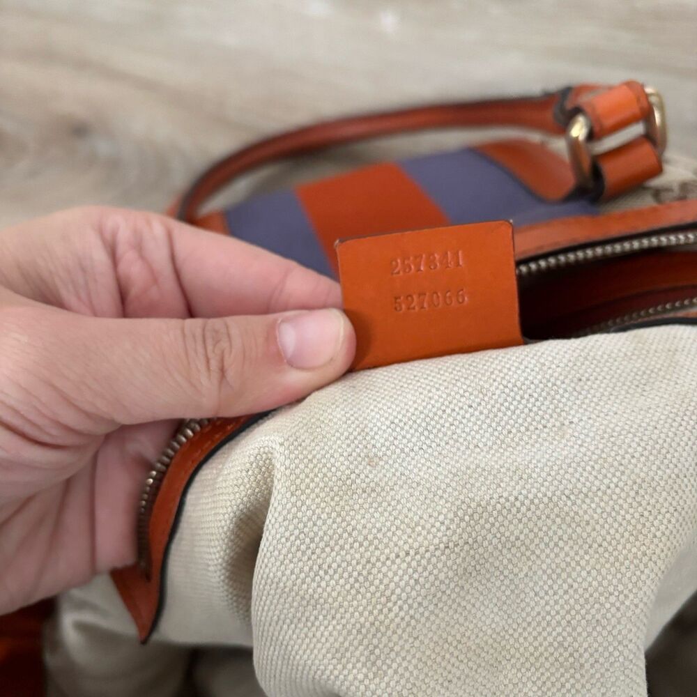 GUCCI Purse Monogram Vintage Web Small Boston Orange Blue Shoulder Bag Rare - Picture 16 of 16